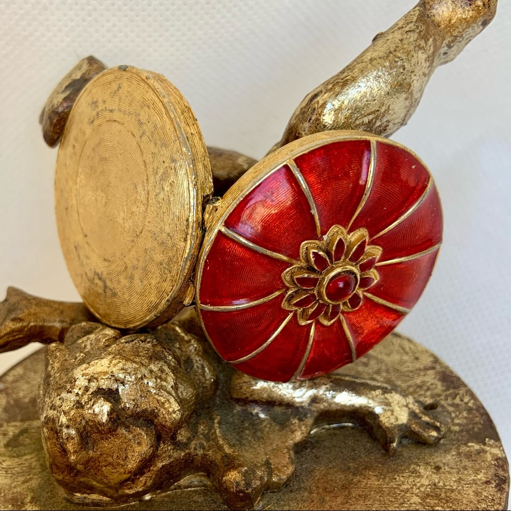 Vintage Red Enamel Jeweled CIARA Pill/Jewelry/Solid Perfume Gold-tone Compact